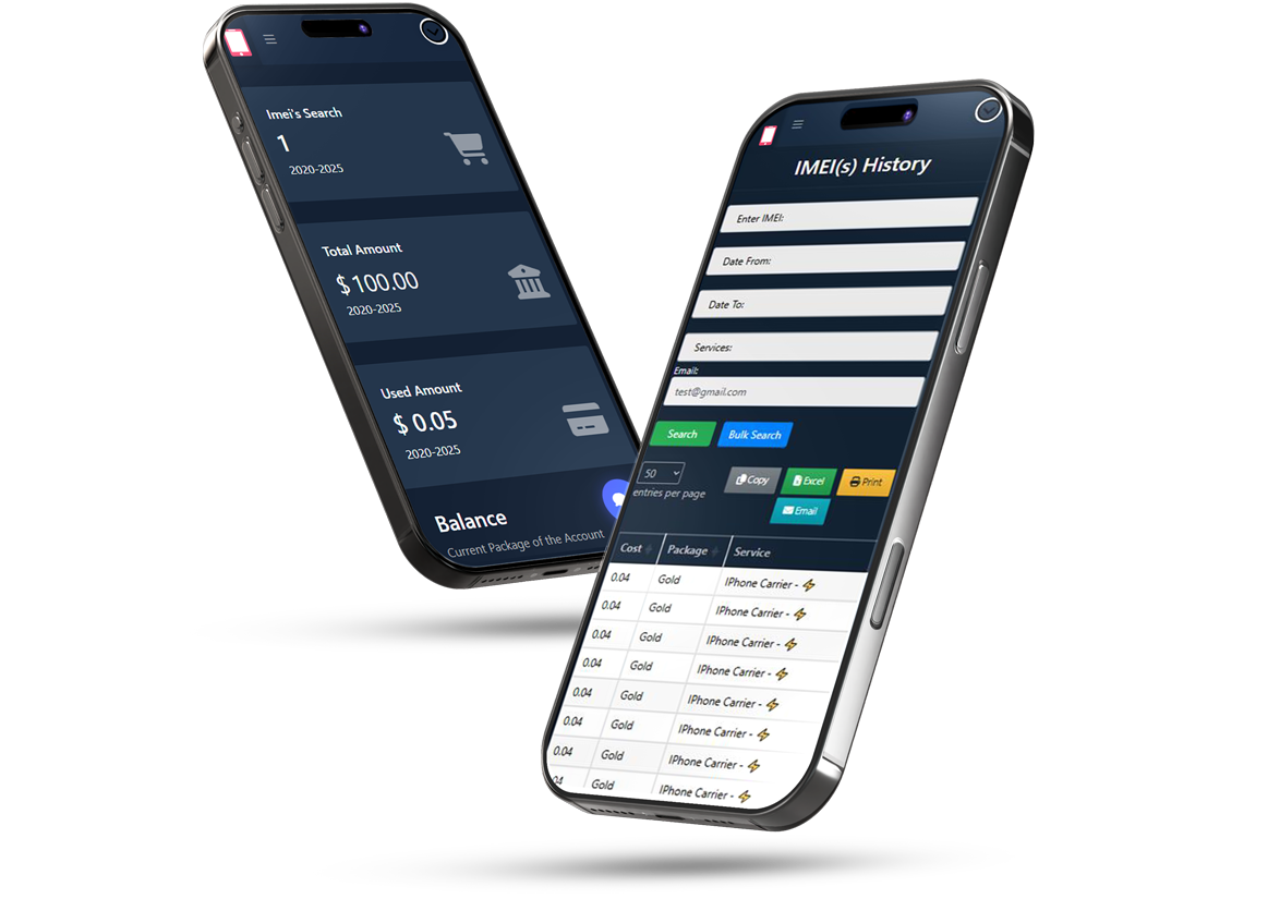 IMEI Sol IMEI history and unlock service screen
